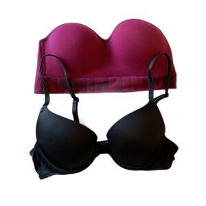Victoria Secret | Bundle of 2 Bras Magenta Bandeau & Black Push Up Bra Size 34A
